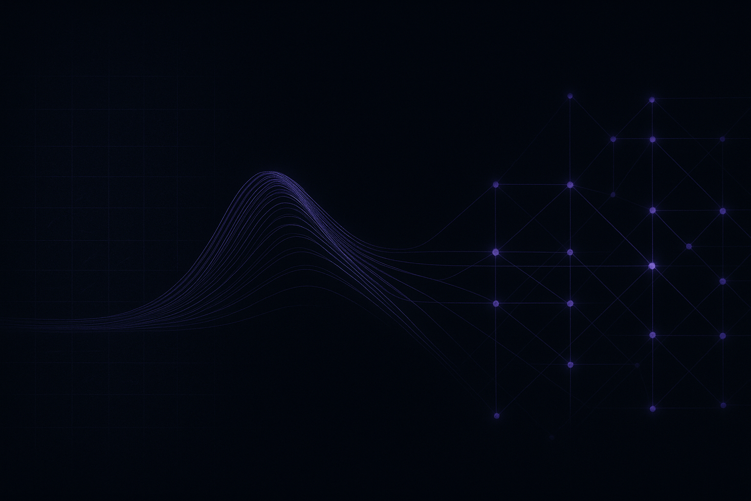 A solitary wave rises out of a grid of hand computations and resolves into a lattice of nodes.